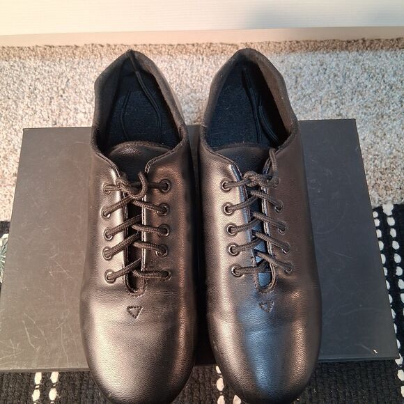 Star Tone Theatrical Tap Shoes Lace Up Black Kid's Unisex Heel Toe, Size 5M - Picture 3 of 13